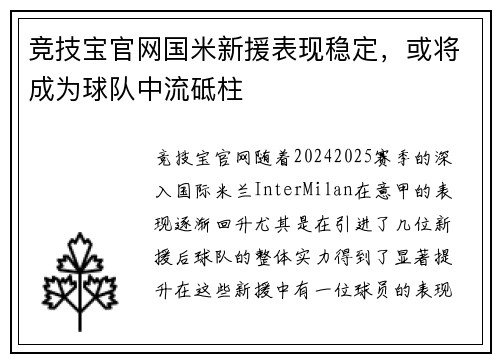 竞技宝官网国米新援表现稳定，或将成为球队中流砥柱