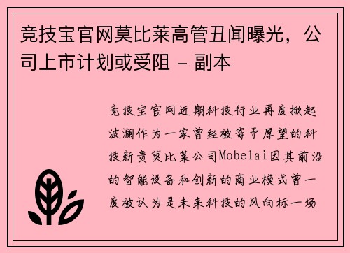 竞技宝官网莫比莱高管丑闻曝光，公司上市计划或受阻 - 副本