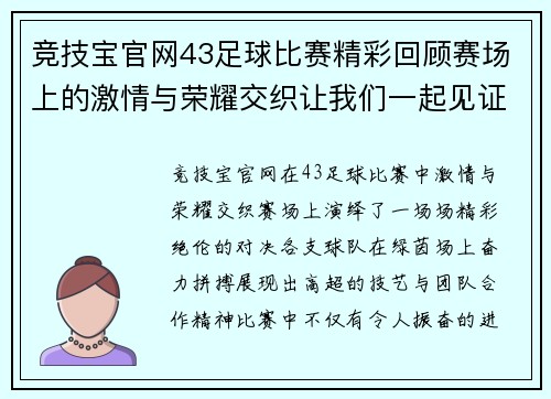 竞技宝官网43足球比赛精彩回顾赛场上的激情与荣耀交织让我们一起见证精彩瞬间